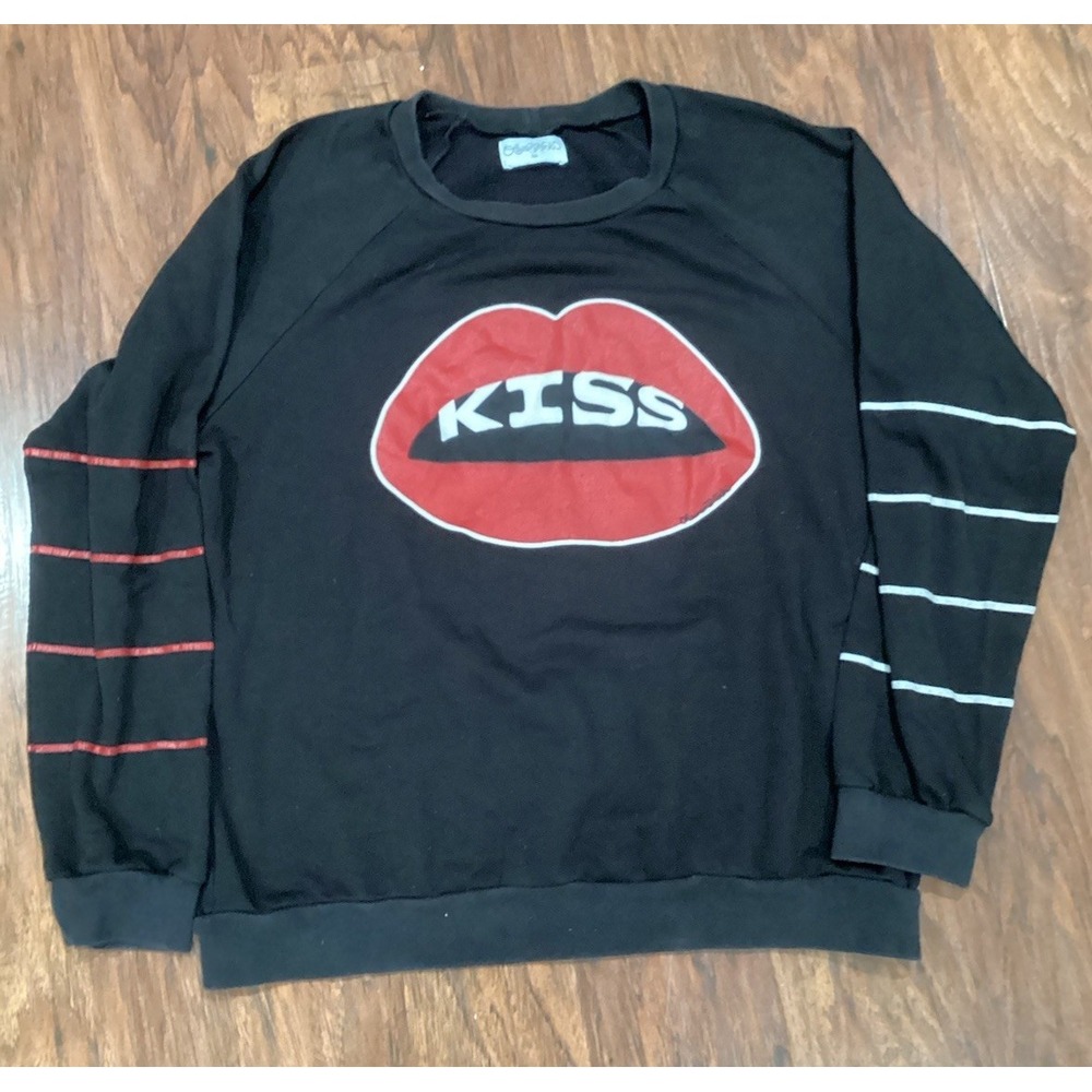 Lauren Moshi Noleta KISS Lip Black Ultra Soft‎ L/S XS Pullover Made in USA EUC